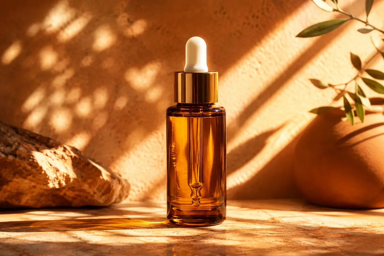 A tranexamic acid serum in warm morning light, for fading dark spots